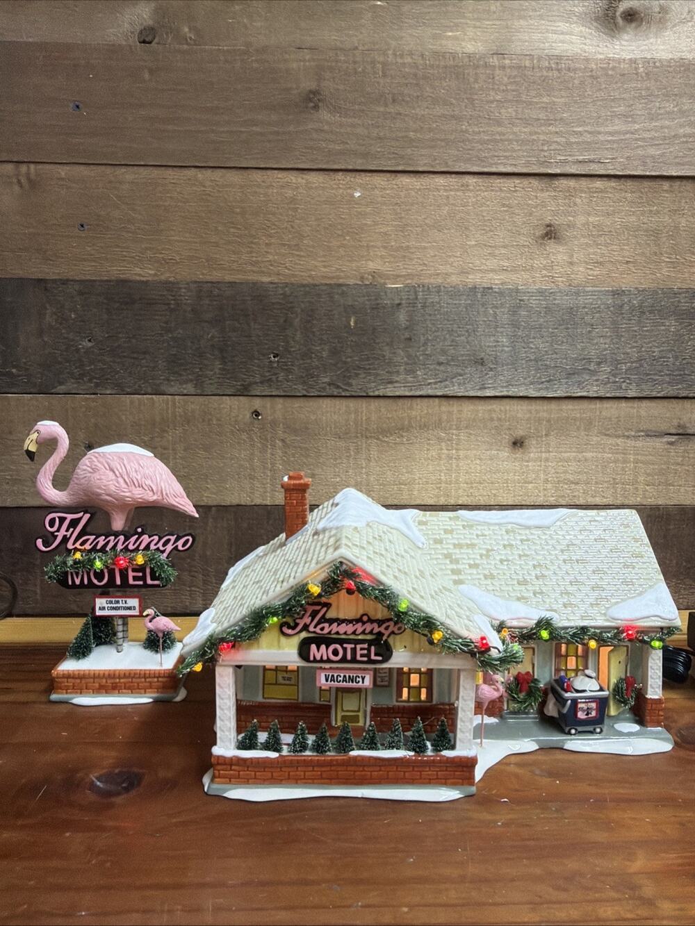 Dept 56 Flamingo Motel Original Snow Village Lighted Christmas House In Box Rare